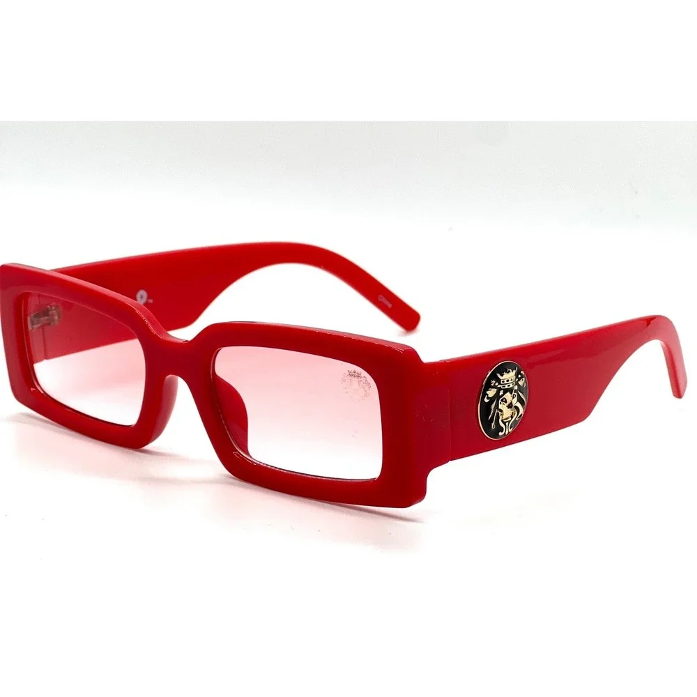 Fashion Sunglasses Trendy Red Lens Square Frame Statement Modern Men Hip Hop New